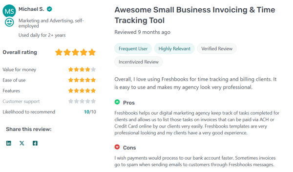 Freshbooks average rating 3