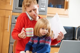 Working at home with children in the kitchen