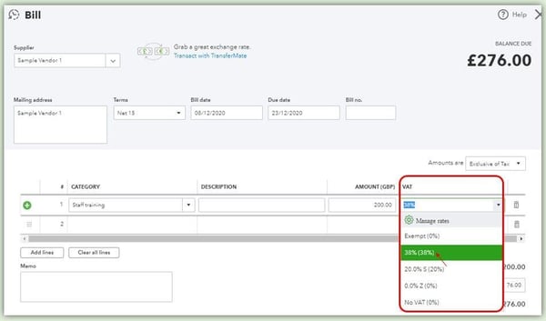 quickbooks VAT Calculation