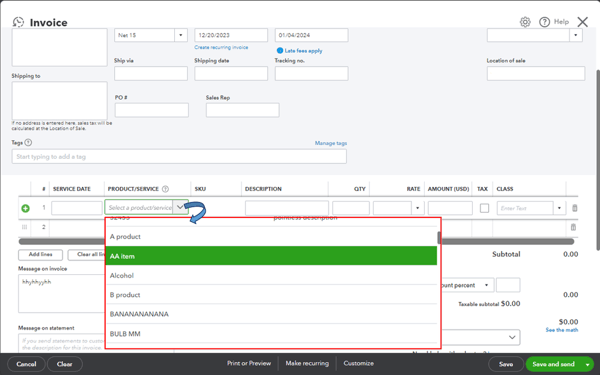quickbooks invoicing