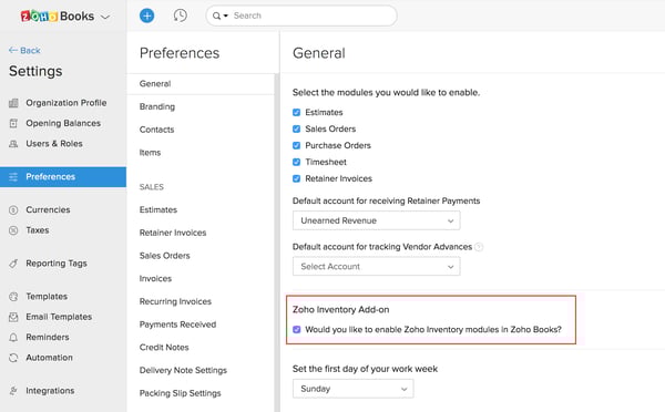 zoho books Inventory Management