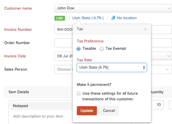 zoho books Tax Management