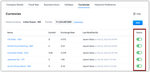 zoho booksMulti-currency Support